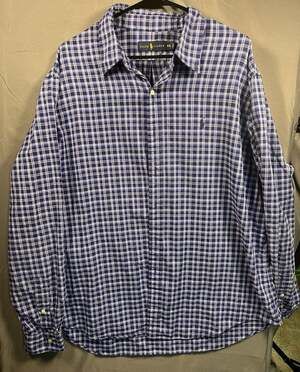 Ralph Lauren Men's Blue Plaid Check L/S Button-Down Shirt XXL Quiet Luxury